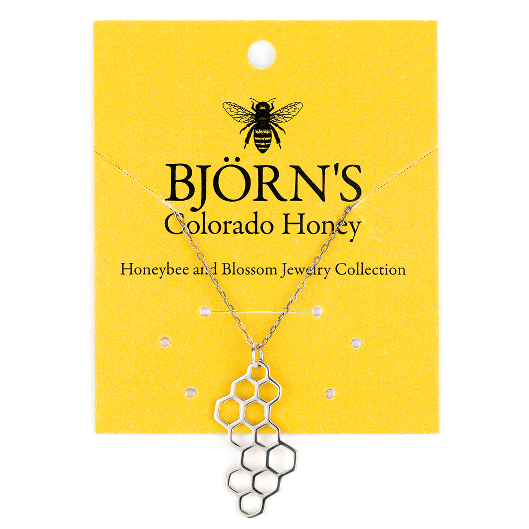 Necklace - Silver Honeycomb Charm - Silver Chain