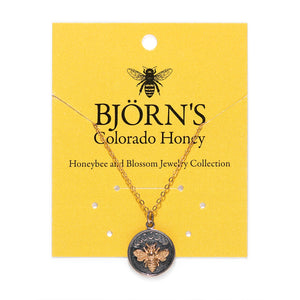 Necklace - Silver Moon Phase Charm with Bronze Bee - Gold Chain