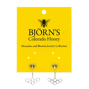 Earrings - Silver Bee & Honeycomb Ear Jacket